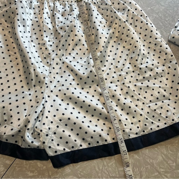vintage silky pajama set white and navy blue shorts short sleeve size large - Picture 10 of 11